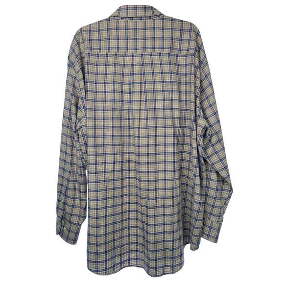 Peter Millar Button Down Shirt Mens XXL Beige Blue Flannel Mountainside Plaid - Picture 6 of 7